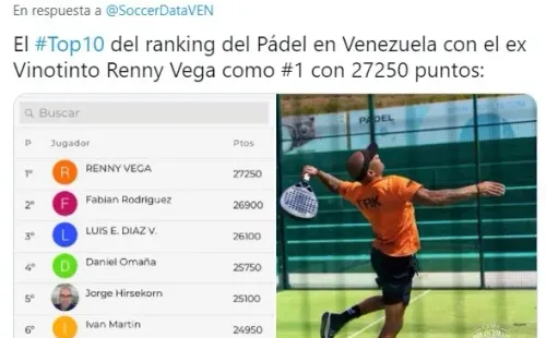 Renny Vega es número 1 de Venezuela en pádel.