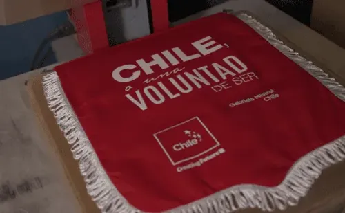 El banderín de Chile contra Paraguay con la frase de Gabriela Mistral. (Imagen de Chile)
