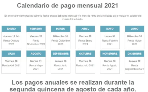 Calendario de pago mensual BTM