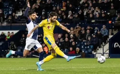 WEST BROMWICH, ENGLAND - FEBRUARY 14: Blackburn Rovers&#039; Ben Brereton puts the ball in the net only for his effort to be disallowed for offside during the Sky Bet Championship match between West Bromwich Albion and Blackburn Rovers at The Hawthorns on February 14, 2022 in West Bromwich, England. (Photo by Andrew Kearns - CameraSport via Getty Images)-Not Released (NR) EDITORIAL USE ONLY. No use with unauthorized audio, video, data, fixture lists, club/league logos or &#039;live&#039; services. Online in-match use limited to 120 images, no video emulation. No use in betting, games or single club/league/player pub