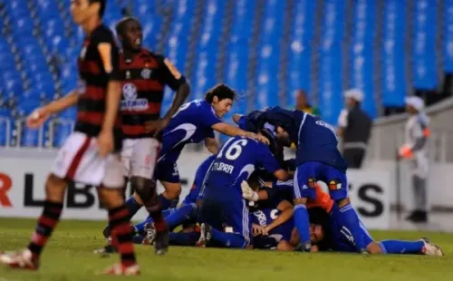 La U celebrando en el Maracaná contra Flamengo en Libertadores (Archivo)