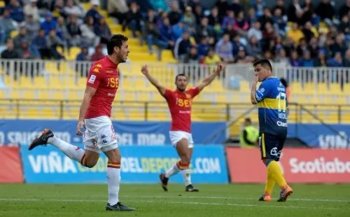 Ramiro González celebra un gol anotado a Everton en Sausalito (Agencia Uno)
