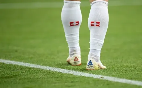 Los zapatos que usó Xherdan Shaqiri en el recordado triunfo de 2-1 de Suiza sobre Serbia en Rusia 2018. | Foto: Getty Images.