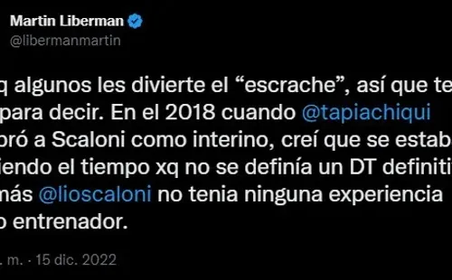 El hilo de Martín Liberman en Twitter respondiendo a las burlas por el éxito del “desconocido” Lionel Scaloni en la banca de Argentina.