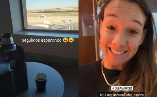 Araya y Endler compartieron en sus historias de Instagram la larga espera para llegar a Auckland. | Capturas