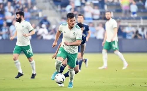 KANSAS CITY, KS - MAY 18: Diego Rubio #11 of Colorado Rapids shoots on goal during a game between Colorado Rapids and Sporting Kansas City at Children&#039;s Mercy Park on May 18, 2022 in Kansas City, Kansas. (Photo by Bill Barrett/ISI Photos/Getty Images)