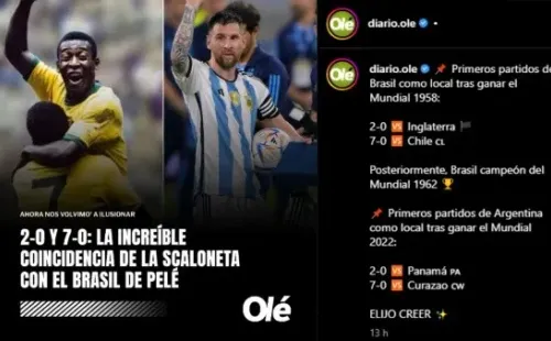 Olé y la comparación estadística de Argentina y el Brasil de Pelé.