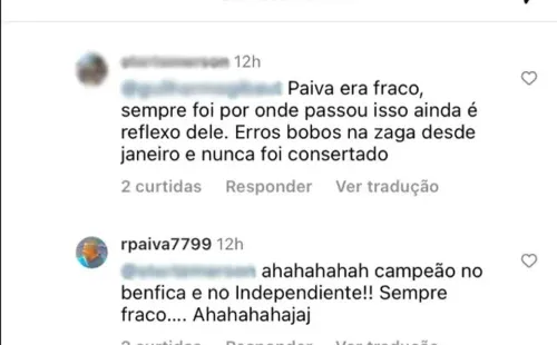 Resposta de Renato Paiva ao torcedor/ Via Instagram