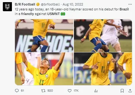 Neymar scoring on his debut in a friendly against the USMNT