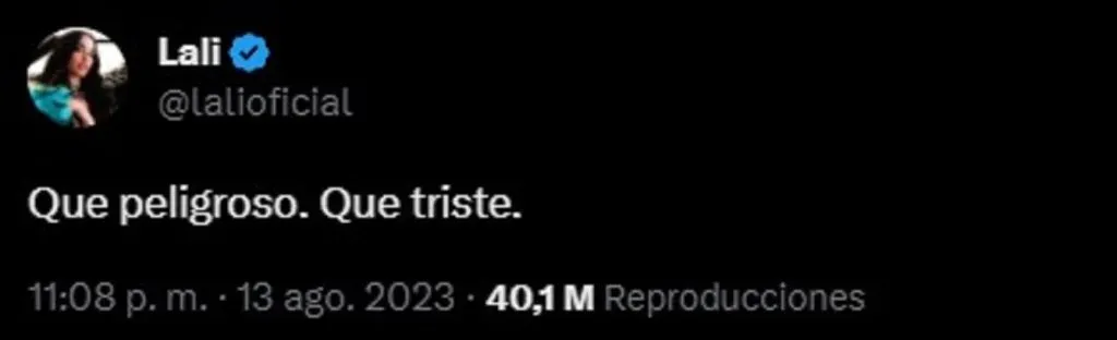 El tuit de Lali tras el triunfo de Javier Milei en las PASO.