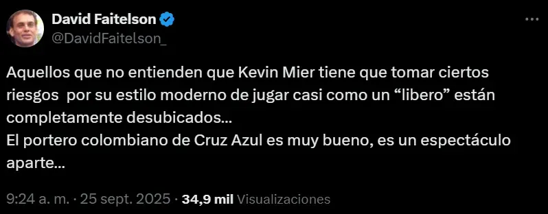 David Faitelson defendió a Kevin Mier. (X @davidfaitelson_)