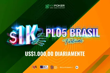 Festival PLO5 Brasil distribuirá US$ 1 mil diariamente no KKPoker; confira