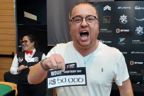 Léo Rizzo puxa bounty de R$ 50 mil no Mystery KO da WSOP Brazil e comemora: "Tudo do oitavo!"