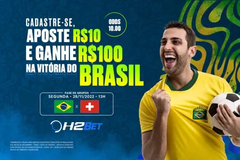 H2Bet repete promoção e oferece odd 10 para vitória do Brasil contra a Suíça