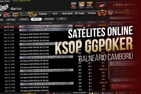 Satélites para o KSOP Balneário Camboriú já estão disponíveis no GGPoker