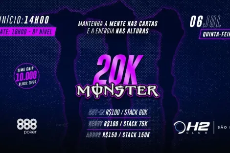 Torneio 20K Monster do H2 Club SP terá transmissão ao vivo ao "estilo Main Event"