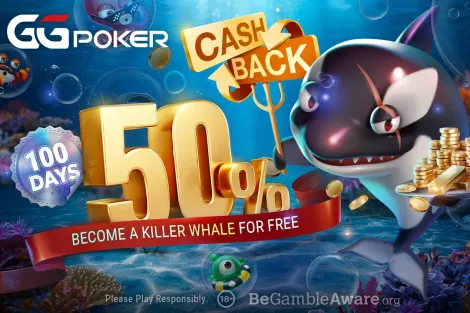 Cashback de 50% por 100 dias: conheça a promoção "Orca" do GGPoker