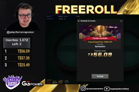 "Romonstro" quebra AA na mão final e crava Freeroll SuperPoker no GGPoker