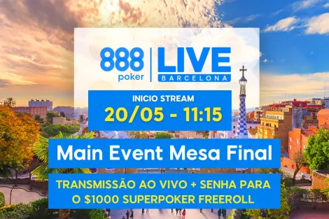 SuperPoker transmite 888poker LIVE Barcelona com sorteio nesta segunda