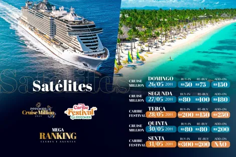 Super domingo no PPPoker tem satélite Cruise Million por R$ 50 e R$ 500 mil garantidos