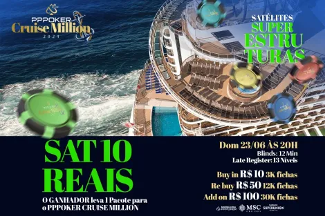 Super domingo no PPPoker tem pacote Cruise Million por R$ 10 e mais de 500K garantidos