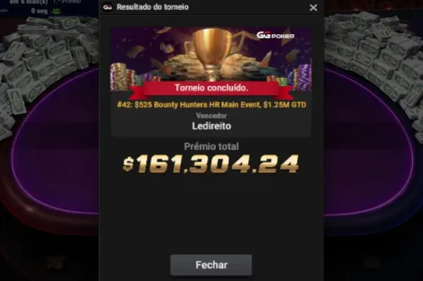 "Ledireito" crava Bounty Hunters HR Main Event e forra pesado no GGPoker