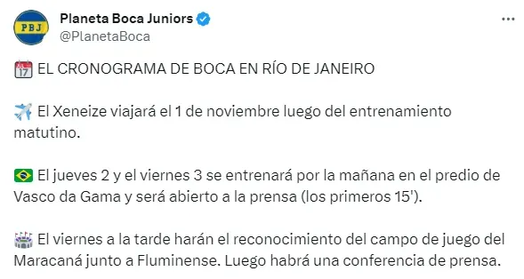Tuit de Planeta Boca Juniors.