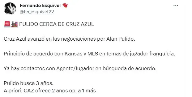 El contrato que Cruz Azul le ofreció a Alan Pulido (Twitter)