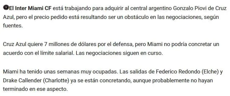 El detalle que amenaza el fichaje de Gonzalo Piovi por Inter Miami (Givemesports)