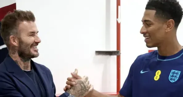 David Beckham junto a Jude Bellingham. Getty Images.