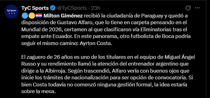 Fuente: @TyCSports