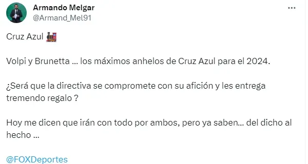 Información de Armando Melgar en su cuenta de X (antes Twitter)