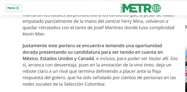 Así fue la reacción de los medios de Colombia al partido de Kevin Mier. (Publímetro)