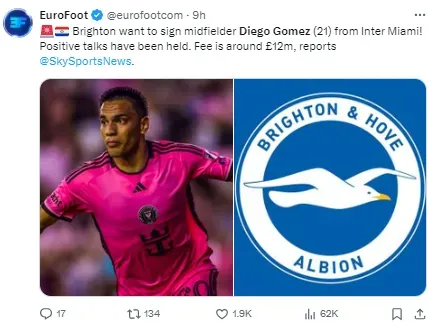 Gomez is expected to join the Seagulls.