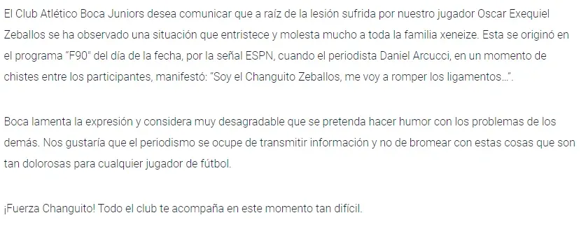 El comunicado oficial de Boca.