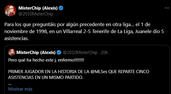 Mister Chip sobre las 5 asistencias de Messi. (Foto: X / @2010MisterChip)
