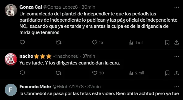 Respuesta de los hinchas en X.