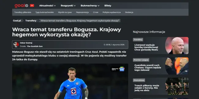 Así reaccionaron los medios de Polonia al caso Bogusz en Cruz Azul. (goal.pl)