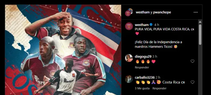 West Ham en su cuenta oficial de Instagram