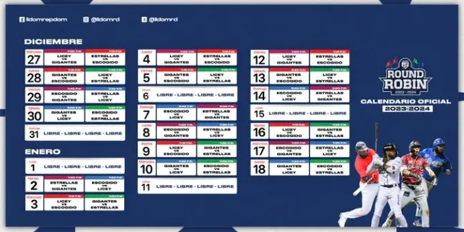 Calendario del Round Robin 2023-24 de la LIDOM (Vía: @LIDOMRD)