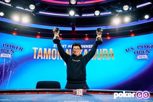 Tamon Nakamura chegou novamente ao topo do pódio no US Poker Open (Foto: PokerGO)
