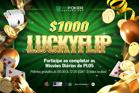 O KKPoker apresenta o torneio LuckyFlip. A novidade do site contará com US$ 1K GTD em prêmios e uma dinâmica diferente e divertida.
