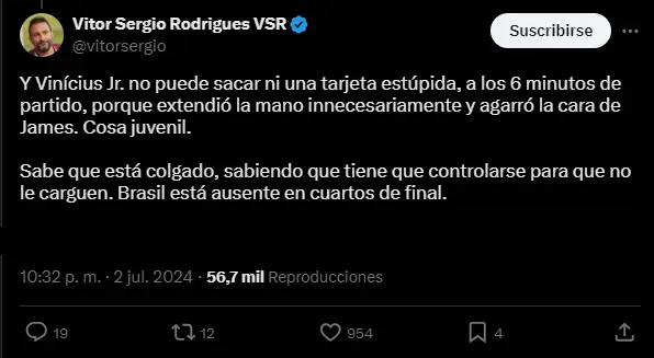 La prensa cargó contra Vinícius por hacerse amonestar contra Colombia.