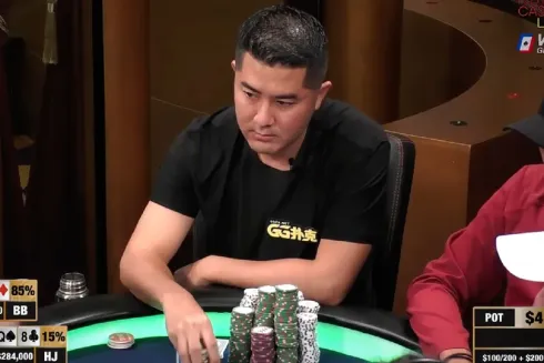 Andy Tsai foi para a overbet e admitiu a "zagueirada" (Reprodução/Youtube Hustler Casino Live)
