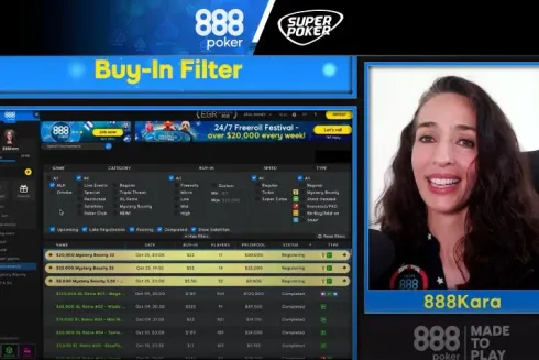 Kara Scott mostrou as diversas opções do lobby do 888poker (Foto: Reprodução/YouTube)
