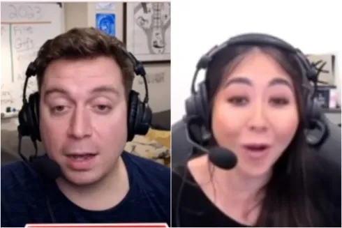 Nick Walsh e Maria Ho não acreditaram no desfecho da jogada (Foto: Reprodução/Twitch)
