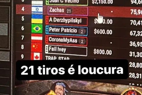 O jogador "Zachas" deu 21 entradas no mesmo torneio (Reprodução/Instagram Felipe Ketzer)
