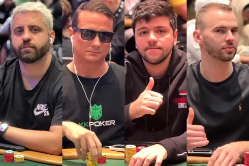 Guilherme Schreiber, Bruno Foster, Matheus Grazziotin e Renan Bruschi em ação no Lucky 7's da WSOP
