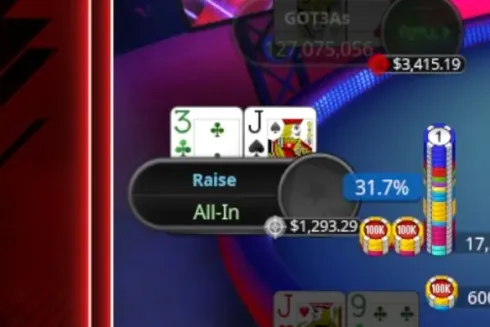 A mão menos favorita pré-flop puxou o pote na mesa final do Sunday Million
