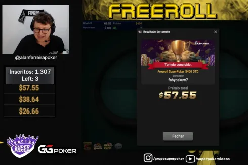 O Freeroll SuperPoker foi vencido por "fabyoskuw7"
